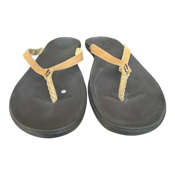 Olukai Ho'Opio Slide Sandal Flip Flop Brown Leather Women size 8 - Picture 3 of 6